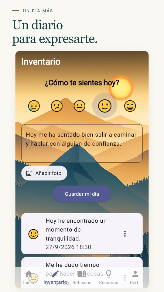Inventario con registro de ánimo y entradas del diario
