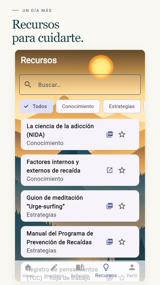 Recursos con buscador y materiales de autocuidado
